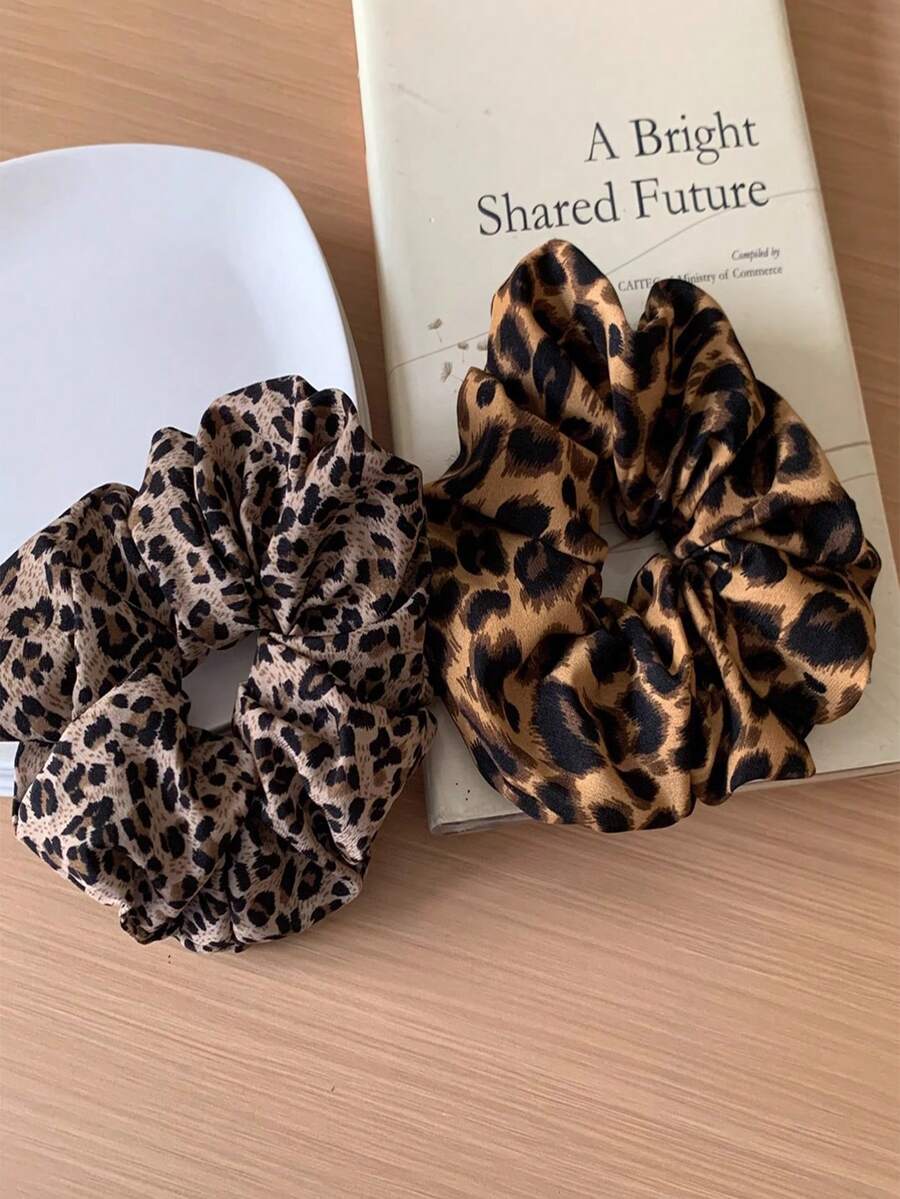 2 Pieces Retro Elegant Leopard Print Headband Set, High Elasticity, Fluffy Low Ponytail Clip, Leopard Print Headband Fashionable And Elegant Hair Rubber Bands Scrunchies Hair Rope Elastic Hair Tie,Summer,Holiday,Travel