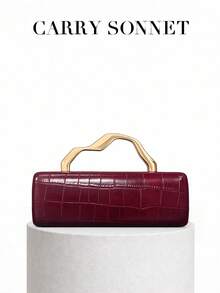 Women's Burgundy Evening Clutch Bag, Hard Shell Handbag, Gold Handle, Elegant Party Purse, Ladies Bag, Women's Gift - Burgundy - View 5