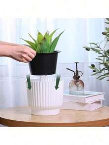 1 chậu cây tự tưới màu trắng dành cho cây trồng trong nhà, phù hợp với mọi loại cây cảnh, hoa, hoa violet châu Phi, lý tưởng để trang trí phòng, nhà cửa, phòng ngủ và sân vườn. - A - Xem 4