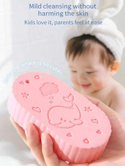 1 miếng bọt biển tắm cho bé, họa tiết cá voi, mềm mại, nhẹ nhàng tẩy tế bào chết, không gây kích ứng da.