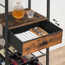 Weinregal für 16 Flaschen, Flaschenregal Holz mit 6 Etagen, Weinständer mit Schublade, Weinschrank, Weinflaschenhalter mit Glashalter 40 x 30 x 102 cm, Flaschen Organizer - Braun - Übersicht 6