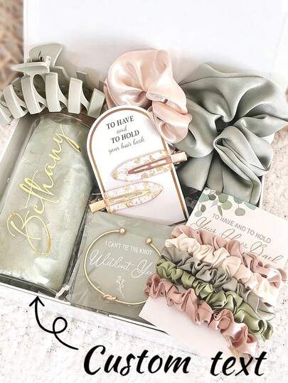 Personalized Name Gift Set (1 Customizable Water Bottle, 1 Shark Hair Clip, 2 Gold Foil Hair Clips, 1 Gold Twist Bracelet, And 2 Satin Hair Ties) Ideal As Bridesmaid Gift, Personalized Birthday Gift, Engagement Gift, Christmas Gift, As Well As Bridesmaid Proposal, Wedding, Birthday, Party, Valentine's Day Gift And Other Occasions