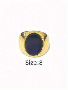 1 pieza Anillo de hombre minimalista casual ovalado, redondo, con diamante de imitación negros, hecho de acero inoxidable 316, chapado en oro de 18K por dentro y por fuera, impermeable e hipoalergénico, adecuado para hombres con estilo minimalista clásico - Anillos ovalados/redondos para hombre - Ver 25