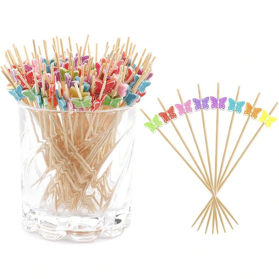 [Quantity] Pcs Butterfly Bamboo Skewers, Suitable For Scenes (Party, Wedding, Spring Theme Events, Catering) And Uses (Fruit, Desserts, Appetizers) - Multicolor - View 1