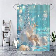 4pcs Crystal Seashell & Starfish Pattern Shower Curtain With 12pcs Plastic Hooks, Bathroom Non-Slip Mat, U-Shaped Toilet Seat Cover, Modern Home Bathroom Accessories - A - View 7