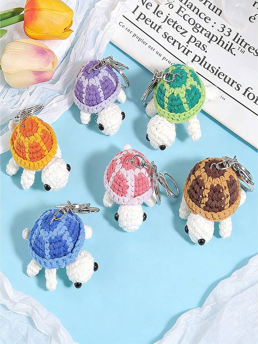 1pc Handmade Crochet Cute Turtle Plush Keychain, Bag Charm. The Best Gift For Family, Friends And Classmates - Multicolor - View 1