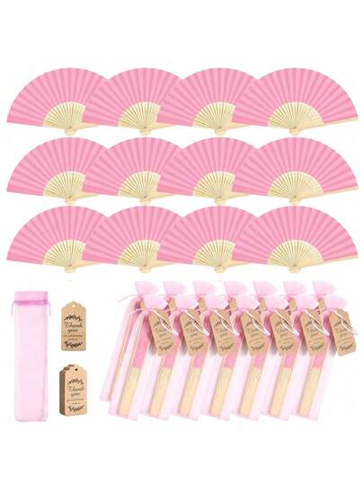 3/15/30pcs Set Of Elegant Black Folding Fans, Includes Thank You Tags And Gift Bags, Bamboo Handheld Folding Fans For Bride, Bridesmaids, Party Photo Props, Bridesmaids Gifts And Wedding Decor, Perfect Wedding Favors, Summer Accessories For Women