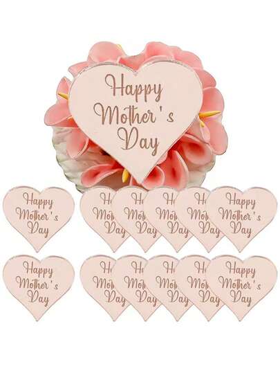 5/10/20Pcs Heart Shaped Acrylic Happy Mother's Day Cupcake Topper, For Mother's Day Party DIY Cake Dessert Decoration Supplies