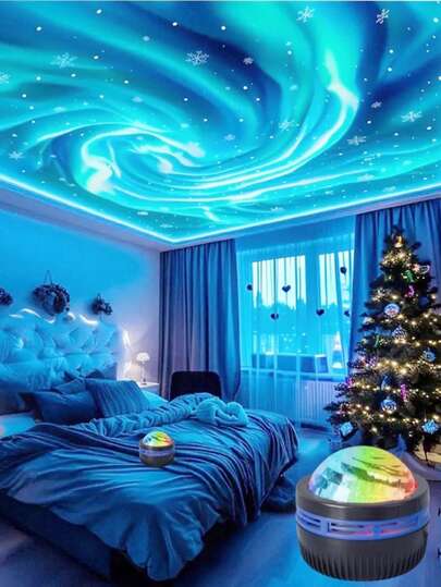 Lámpara proyector de luces del norte con control remoto, luz de escritorio RGB USB para decoración de dormitorio, luz nocturna de proyección de cielo estrellado sincronizada con música, modos de color múltiple, no recargable
