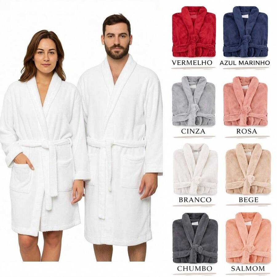 Luxury Microfiber Plush Velvety Soft Touch Thick Bathrobe For Men And Women Unisex - White - View 1