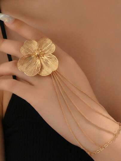 سوار سلسلة إصبع بزهور، مناسب للارتداء اليومي قطعة واحدة