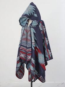 1pc Geometric Jacquard Casual Minimalist Poncho Shawl, Everyday Wear - Multicolor - View 3