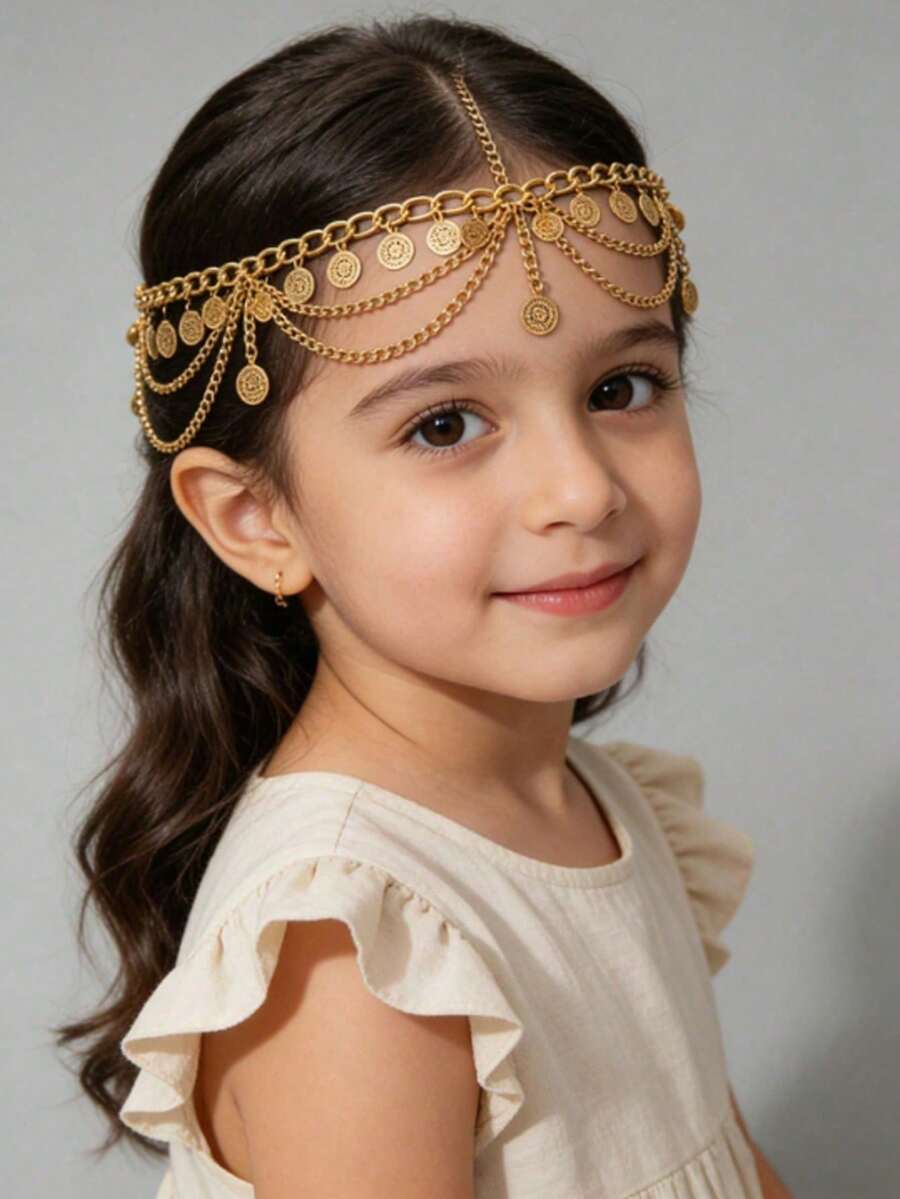 Personalized Fashion Sparkling Diamond Multi Layer Tassel Chain Disc Pendant Headband Hair Strap Bridal Hair Hoop Hair Accessories Chain