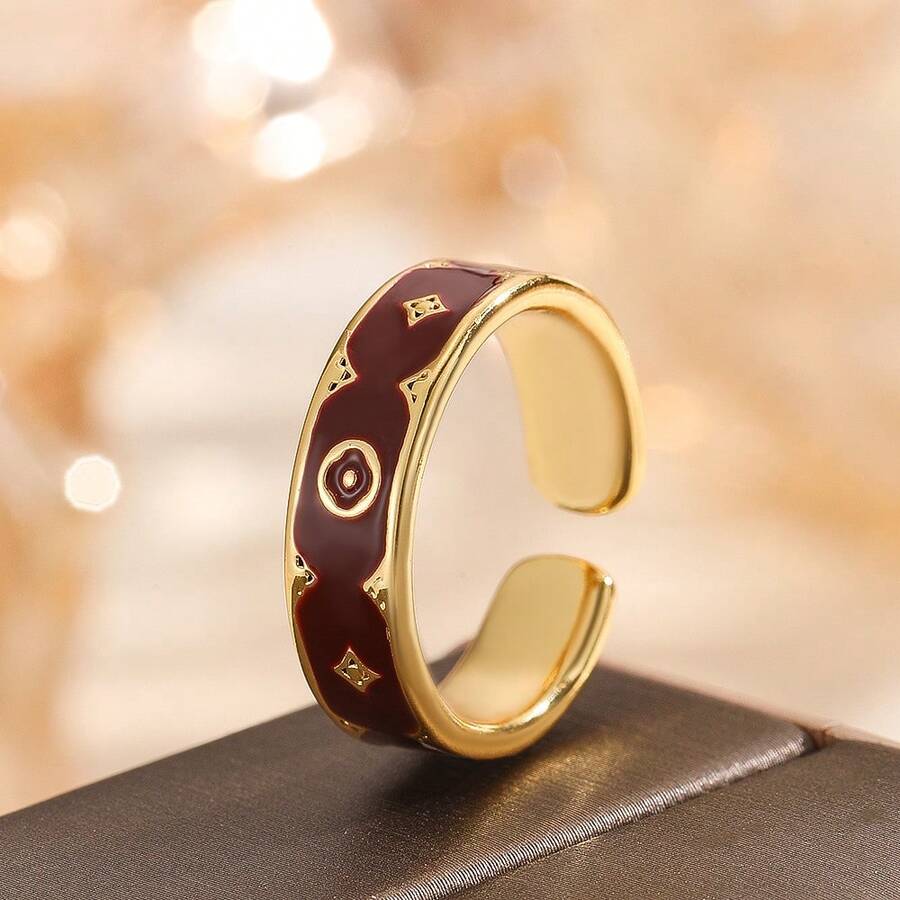 1枚（高品质）复古安卡拉红色簇状戒指，小众设计，奢华优雅，适合女性日常及派对佩戴 - 金色 - 查看 1
