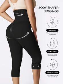 Suprenx 高腰舒适提拉塑形紧身裤，中长七分裤，女士塑身裤 - 黑色 - 查看 4