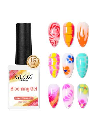 GLOZ 1瓶15毫升 绽放凝胶指甲油 透明大理石纹美甲美甲配件 适用于晕染效果、花卉图案、水彩设计 女性