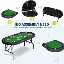 Mesa de póquer plegable para 8 jugadores, mesa de casino Texas Holdem de 72 pulgadas con barandillas acolchadas y portavasos, mesa de juego plegable portátil para el hogar o la sala de juegos - Color: ribete negro + verde - Ver 8