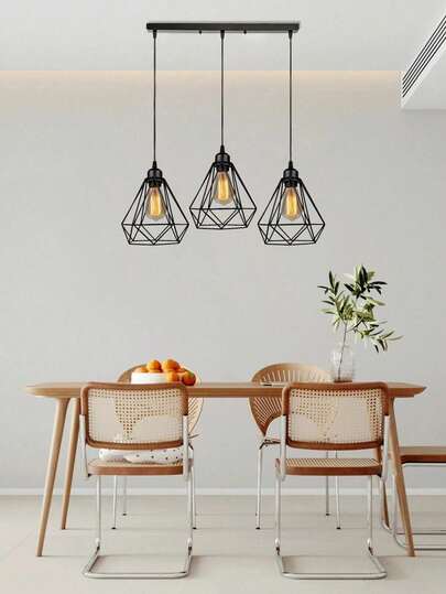 1 đèn treo trần 3 đầu hình thoi phong cách công nghiệp tối giản hiện đại, sử dụng sắt, đế đèn E27, đấu dây trực tiếp, thích hợp cho phòng ăn, quầy bar, phòng ngủ, phòng học, phòng khách, đèn treo trang trí sáng tạo, chiếu sáng cầu thang, không bao gồm bóng đèn.