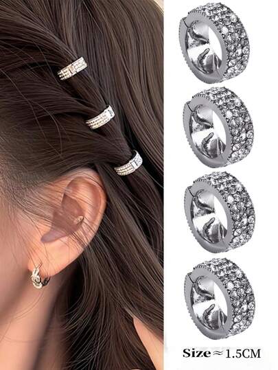 4pcs Metal Faux Diamond Design Hair Scrunchies, Cute Minimalist Style Hair Clips, Elegant Wholesale Hair Accessories For Girls
