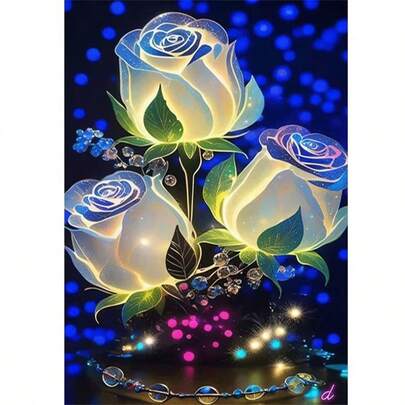 1pc [30*40cm/11.8*15.7in]5D Acrylic Diamond Painting Kit, Dreamlike Luminous Rose Pattern, Suitable For Adult Beginners DIY Mosaic Diamond Art, Full Drill Handmade DIY Diamond Painting, Applicable For Living Room, Bedroom, Office Wall Decor Hanging Painting, Surprise Art Home Decor Gift For Family And Friends, Frameless