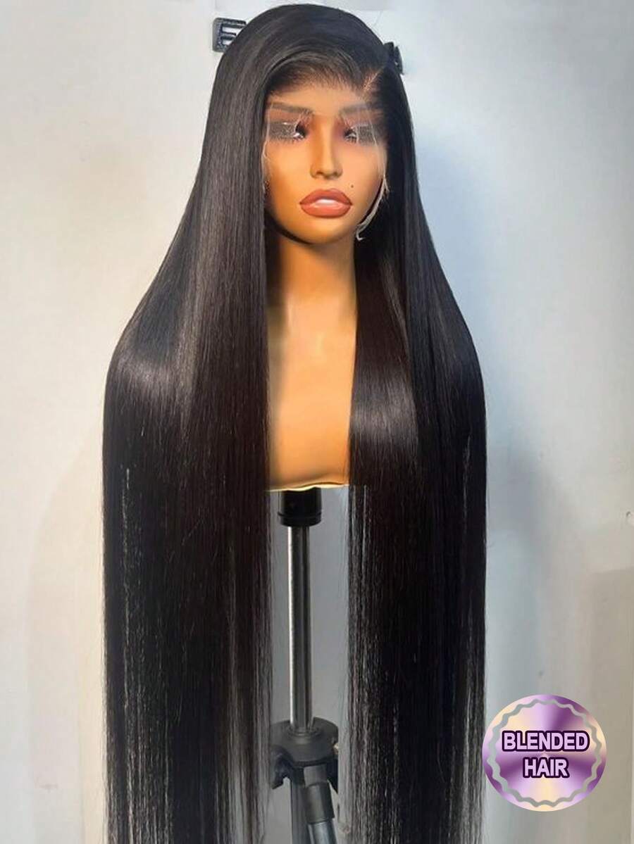 200% Super High Density 13x4 HD Bone Straight Lace Front Wig, 28/30/32 Inch, Natural Swiss Lace Front Pre-Plucked Transparent Lace, Fashion #Black 1B# Mixed Human Hair Blend Wig With Baby Hair, Heat Resistant Fiber For Women - Natural & Black - View 1