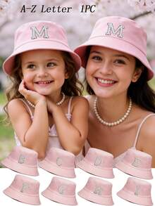 1 Pc Mother-Child Bucket Hat Children Sun Hats Girls Pink Outdoor Fishermen Caps Running Hiking Cap Basin Breath Casual Leisure Beach Cap - Pink - View 1