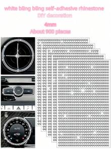 1pc 4mm White Crystal Diamond Self-Adhesive Shiny Rhinestone Car Decal Sticker, Handmade Sparkling Car Diamond Sticker, Universal Style - White - View 10