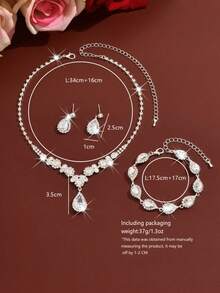 4件套新娘全镶钻首饰套装，包括水滴形吊坠项链、手链、耳环和戒指，优雅女士首饰套装 - 彩色 - 查看 11