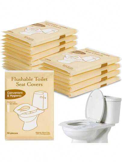 10pcs/Pack Disposable & Washable Toilet Seat Covers, Portable Travel Potty Liners, Independent Packaging, Suitable For Airplane, Hotel, Camping, Bathroom, Mini Wallet Size