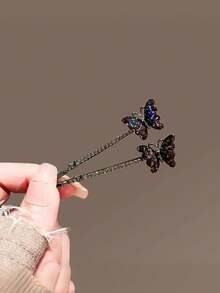 2件套水钻蝴蝶发夹，可爱优雅的女孩刘海发夹，法式风格发饰 - 彩色 - 查看 4