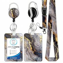 3 Pcs Marble Style ID Badge Clips With Detachable Lanyards, Elegant ID Badge Holder Lanyards (With Retractable Badge Reel And Card Clip), Cute Nurse/Teacher Name Badge Clips - Multiple Styles - View 3