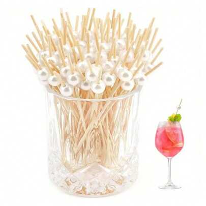 200/100/50/30/10pcs Elegant White Pearl Fruit Picks - 4.7 Inch Bamboo Skewers, Suitable For Appetizers And Beverages, Perfect For Parties And Weddings