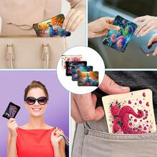 1件套钻石画工艺套装零钱包，孔雀图案，女士迷你拉链钱包带钥匙扣，水晶圆钻DIY，适合日常旅行和携带 - 查看 9