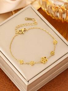 不锈钢电镀玫瑰花项链，闪亮百搭，休闲日常佩戴 - 金色 - 查看 5