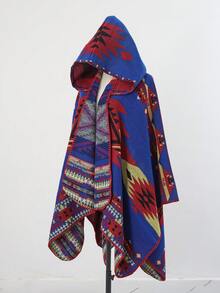 1pc Geometric Jacquard Casual Minimalist Poncho Shawl, Everyday Wear - Multicolor - View 4