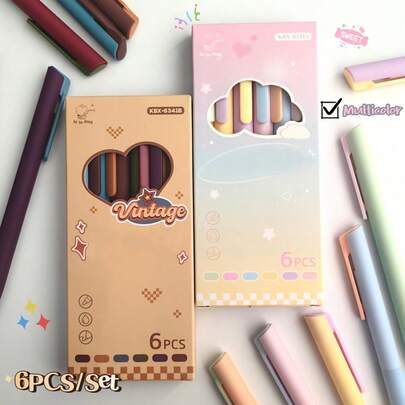 6/12pcs Set Retro Dopamine Colorful Gel Ink Pens 0.5mm Quick-Drying For Journaling, Drawing, Note-Taking - Glitter Gel Pen Set - Multi-Color Ink Pens For Art, Crafts And Writing - Neutral Ink Pen Combo, Organized Display | Durable Plastic