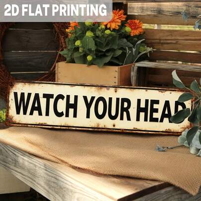 1pc Vintage "Mind Your Head" Metal Sign - Rustic Wall Decor With Caution Theme, Suitable For Garage, Workshop, Man Cave, Bar - 3.93x15.74 Inches, Distressed Appearance, Metal Wall Art