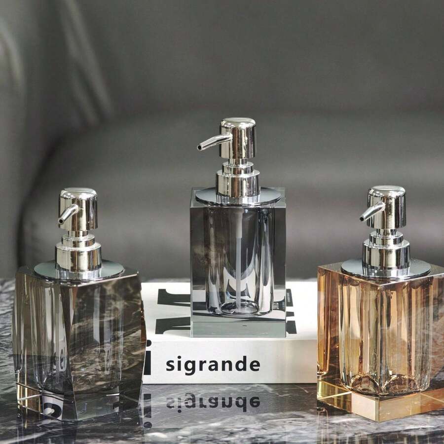 Premium Crystal Clear Pump Bottle, Luxury Bathroom Toiletries Dispenser, Refillable Empty Bottle For Shampoo, Shower Gel & Hand Soap - Grey 1pc - View 1