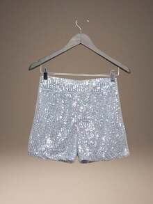 Short Bermuda Style With Elastic Waistband, Sequins, Party/Clubbing Glitter. - 白色 - 查看 4