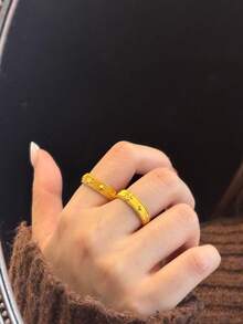 1枚八角星戒指，拉丝设计，精致时尚，独具特色。 - 金色 - 查看 5