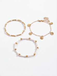 3件套波西米亚贝壳串珠脚链套装，适合夏季海滩度假佩戴，礼品 - 彩色 - 查看 3