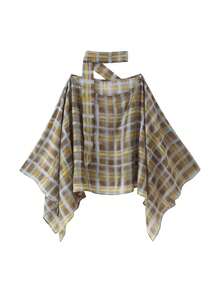 Women's Elegant Plaid Poncho Style Scarf Collar Romantic Top, Suitable For Ladies' Summer Vacation And Beach Outings - Olive Green - View 10