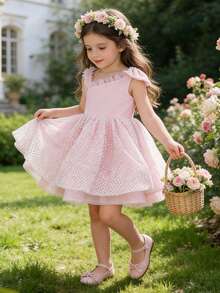 Young Girl' Elegant Sleeveless Mesh Short Dress, Princess Dress, Party Dress, Birthday, Wedding, Outdoor, Spring/Summer - Pink - View 6