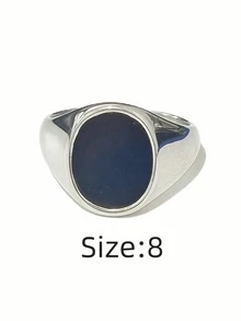 1 pieza Anillo de hombre minimalista casual ovalado, redondo, con diamante de imitación negros, hecho de acero inoxidable 316, chapado en oro de 18K por dentro y por fuera, impermeable e hipoalergénico, adecuado para hombres con estilo minimalista clásico - Anillos ovalados/redondos para hombre - Ver 41