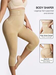 Suprenx Quần skinny cạp cao thoải mái nâng đỡ định hình, quần legging dài đến giữa bắp chân (7/8), quần định hình dành cho nữ. - Màu be - Xem 4
