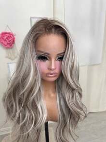 Highlight Ash Blonde Body Wave Synthetic Wigs Natural Looking 13x4 HD Lace Front Wigs For Women Blonde Colored Glueless Lace Frontal Wig Water Wave Synthetic Heat Resistant Fiber Wigs For Daily Wear - 漸層金髮女郎 - 查看 7