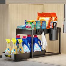 双层拉出式水槽下储物架，多功能浴室柜 - 彩色 - 查看 9