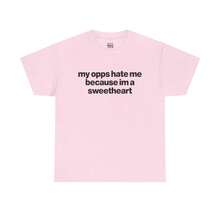 100% Cotton Funny Meme T-Shirt My Opps Hate Me Because I'm A Sweetheart Y2K Streetwear Graphic Tee Unisex Men Women Short Sleeve Soft Casual Witty Top - 粉色 - 查看 1
