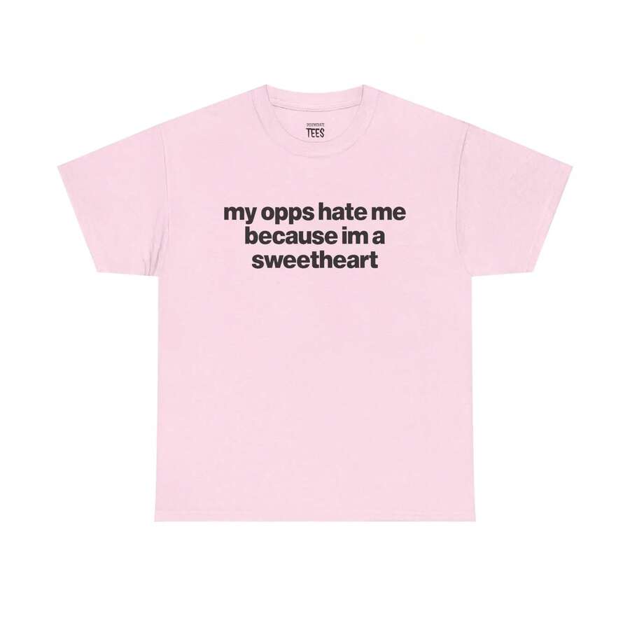 100% Cotton Funny Meme T-Shirt My Opps Hate Me Because I'm A Sweetheart Y2K Streetwear Graphic Tee Unisex Men Women Short Sleeve Soft Casual Witty Top - 粉色 - 查看 1