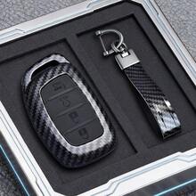 Carcasa moderna de llavero de fibra de carbono ABS 3/4 botones para Tucson, Santa Fe, Rena, Sonata, Elantra, Creta, Ix35, Ix45, I10, I30, I40 con entrada sin llave - Inicio con 4 teclas - Ver 11